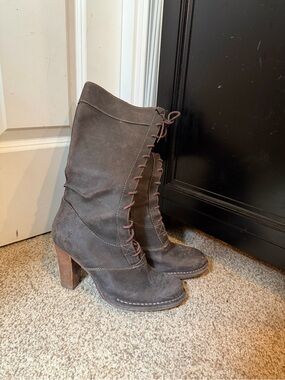Frye Villager Lace Boot Vintage Knee High Lace Up Block Heel Zipper - Size 7.5 M